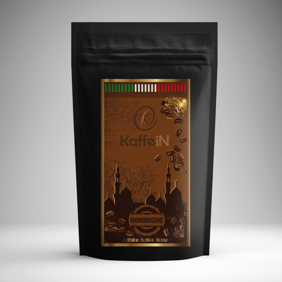 Elaborazione grafica etichetta packaging food "monorigine" KaffeiN