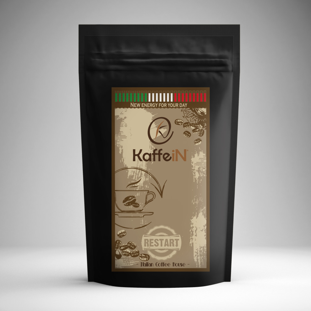 Elaborazione grafica etichetta packaging food "restart" KaffeiN