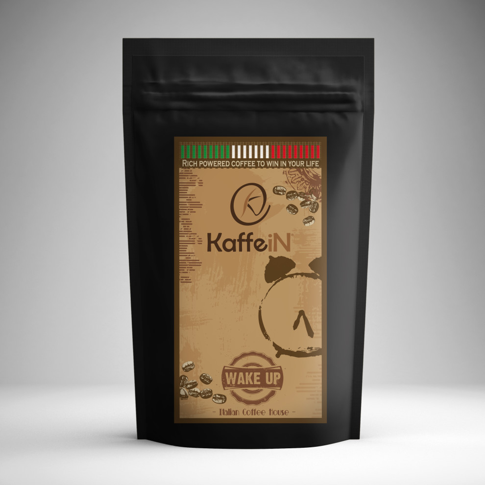 Elaborazione grafica etichetta packaging food "wake up" KaffeiN